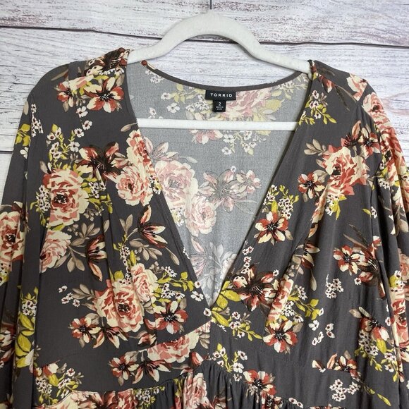 Torrid Floral Blouse - Gray and Pink - Picture 3 of 12